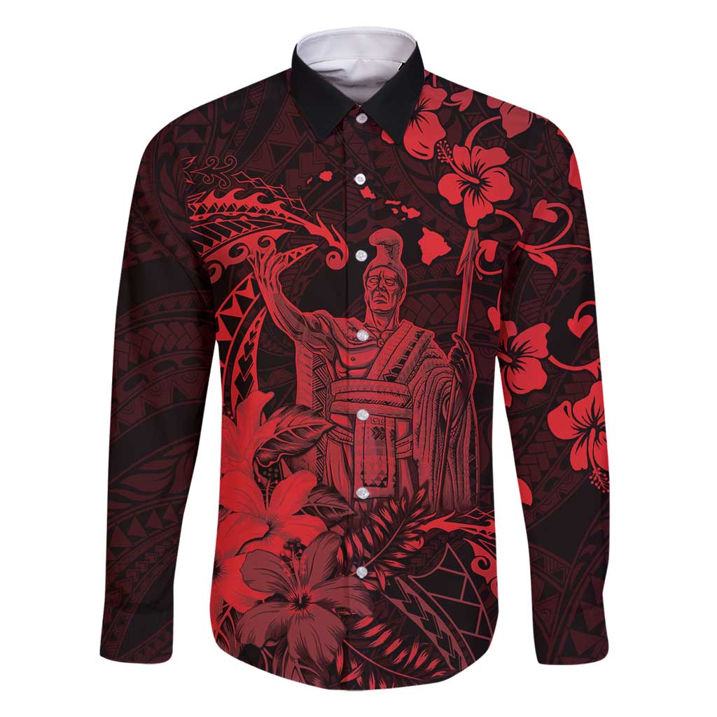 Hawaii King Kamehameha Day Family Matching Off Shoulder Maxi Dress and Hawaiian Shirt Polynesian Pattern Mix Hibiscus Red