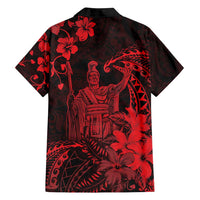 Hawaii King Kamehameha Day Family Matching Off Shoulder Short Dress and Hawaiian Shirt Polynesian Pattern Mix Hibiscus Red
