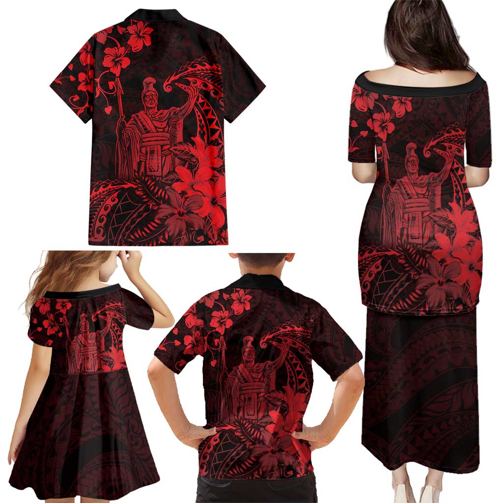 Hawaii King Kamehameha Day Family Matching Puletasi and Hawaiian Shirt Polynesian Pattern Mix Hibiscus Red LT05 - Polynesian Pride