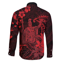 Hawaii King Kamehameha Day Family Matching Short Sleeve Bodycon Dress and Hawaiian Shirt Polynesian Pattern Mix Hibiscus Red