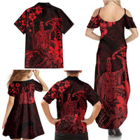 Hawaii King Kamehameha Day Family Matching Summer Maxi Dress and Hawaiian Shirt Polynesian Pattern Mix Hibiscus Red LT05 - Polynesian Pride