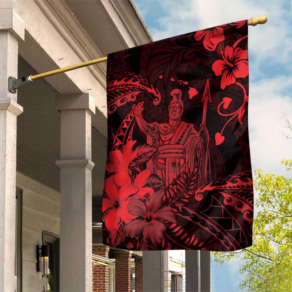 Hawaii King Kamehameha Day Garden Flag Polynesian Pattern Mix Hibiscus Red