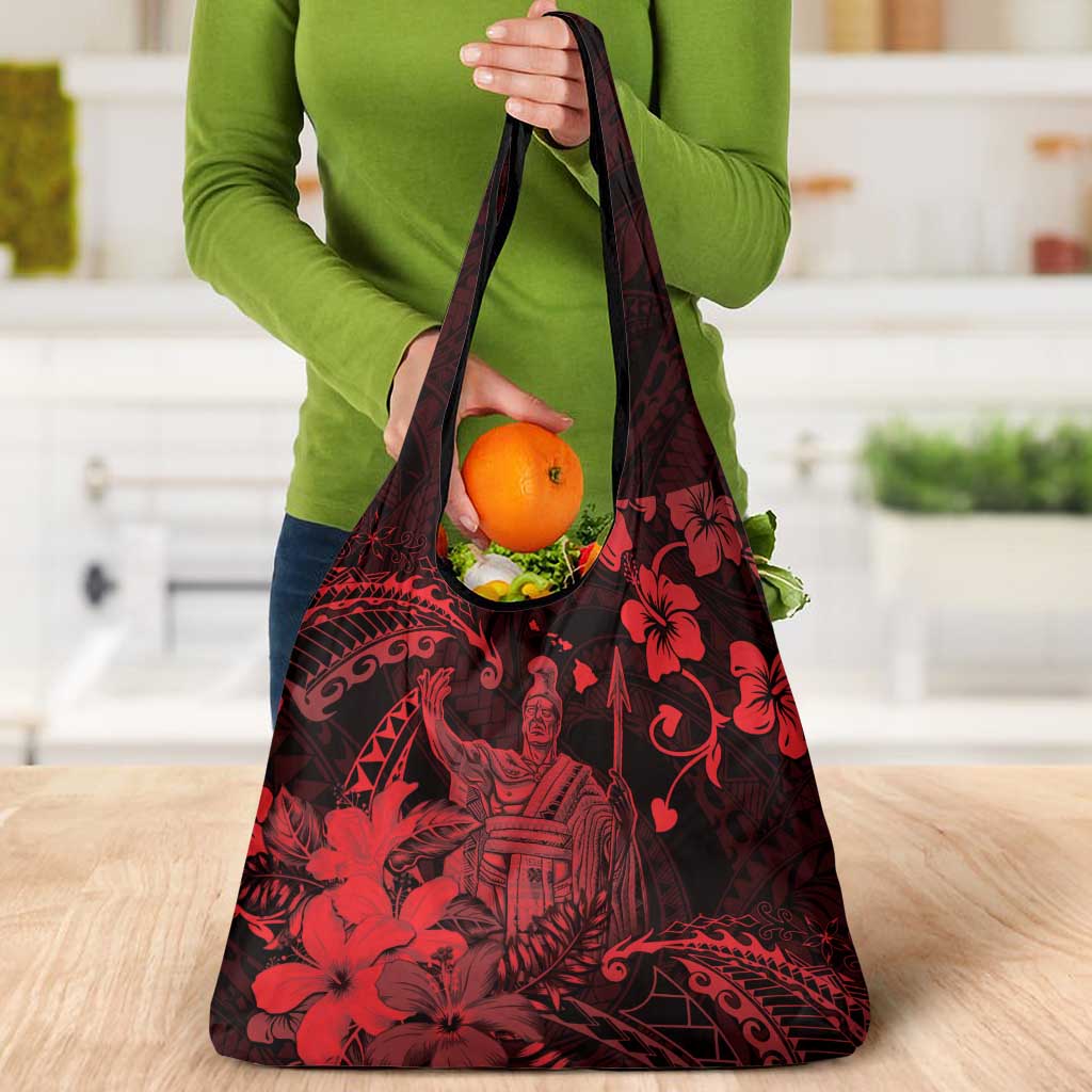 Hawaii King Kamehameha Day Grocery Bag Polynesian Pattern Mix Hibiscus Red LT05 - Polynesian Pride
