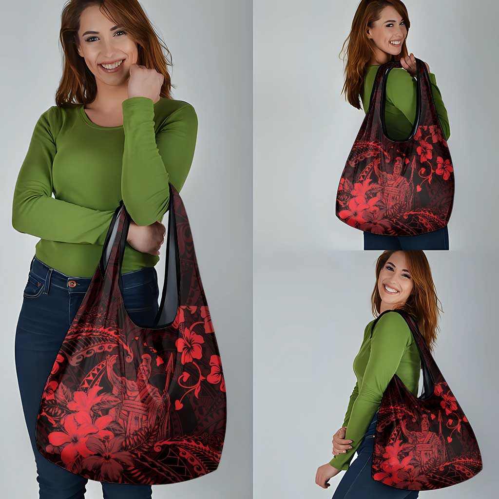 Hawaii King Kamehameha Day Grocery Bag Polynesian Pattern Mix Hibiscus Red LT05 - Polynesian Pride