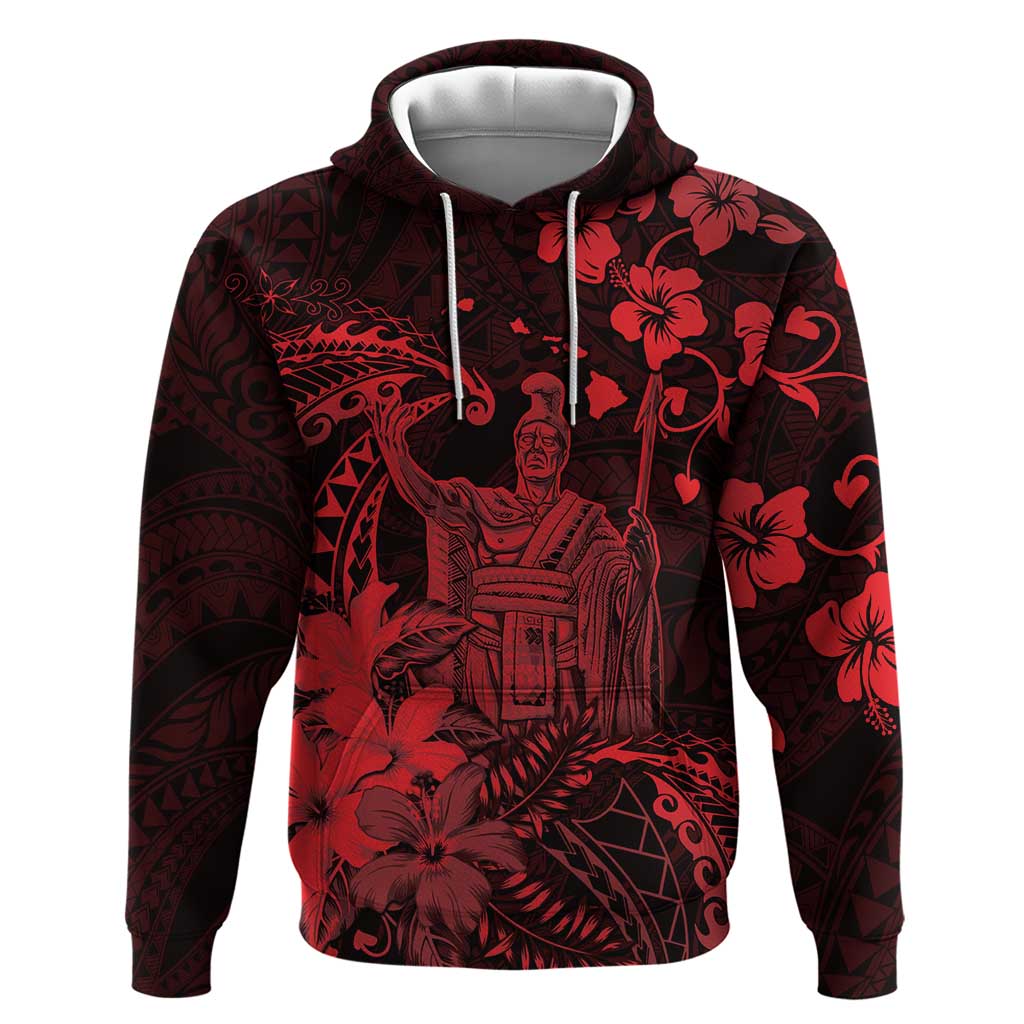 Hawaii King Kamehameha Day Hoodie Polynesian Pattern Mix Hibiscus Red