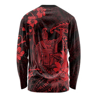 Hawaii King Kamehameha Day Long Sleeve Shirt Polynesian Pattern Mix Hibiscus Red LT05 - Polynesian Pride