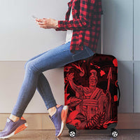 Hawaii King Kamehameha Day Luggage Cover Polynesian Pattern Mix Hibiscus Red