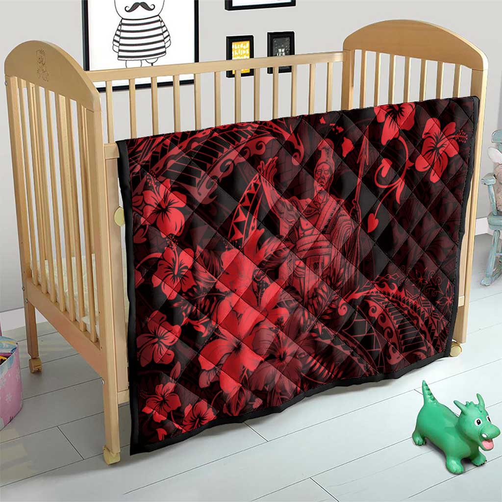 Hawaii King Kamehameha Day Quilt Polynesian Pattern Mix Hibiscus Red