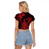 Hawaii King Kamehameha Day Raglan Cropped T Shirt Polynesian Pattern Mix Hibiscus Red LT05 - Polynesian Pride