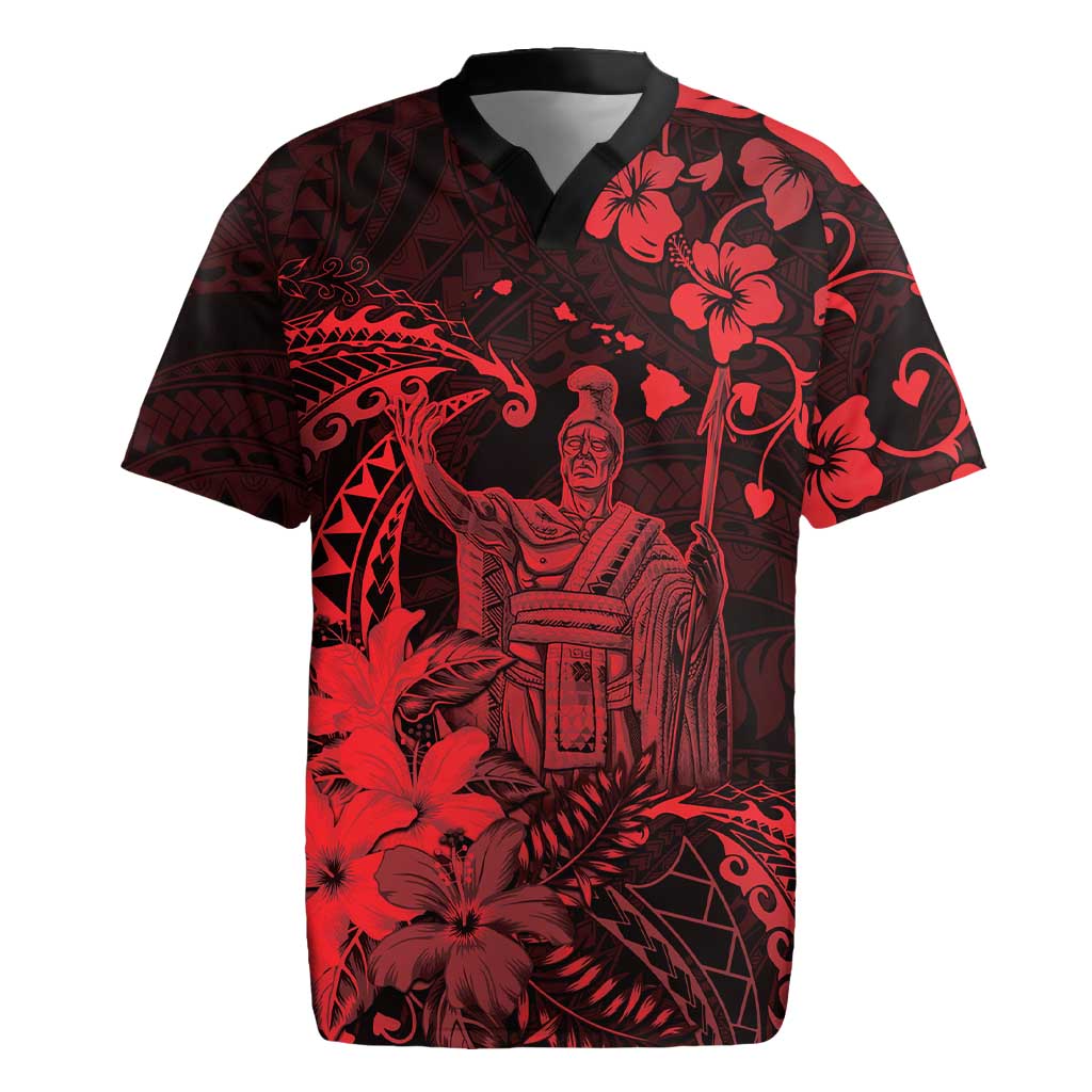 Hawaii King Kamehameha Day Rugby Jersey Polynesian Pattern Mix Hibiscus Red LT05 Red - Polynesian Pride