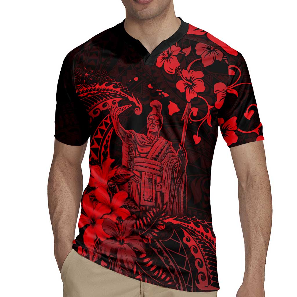 Hawaii King Kamehameha Day Rugby Jersey Polynesian Pattern Mix Hibiscus Red LT05 - Polynesian Pride