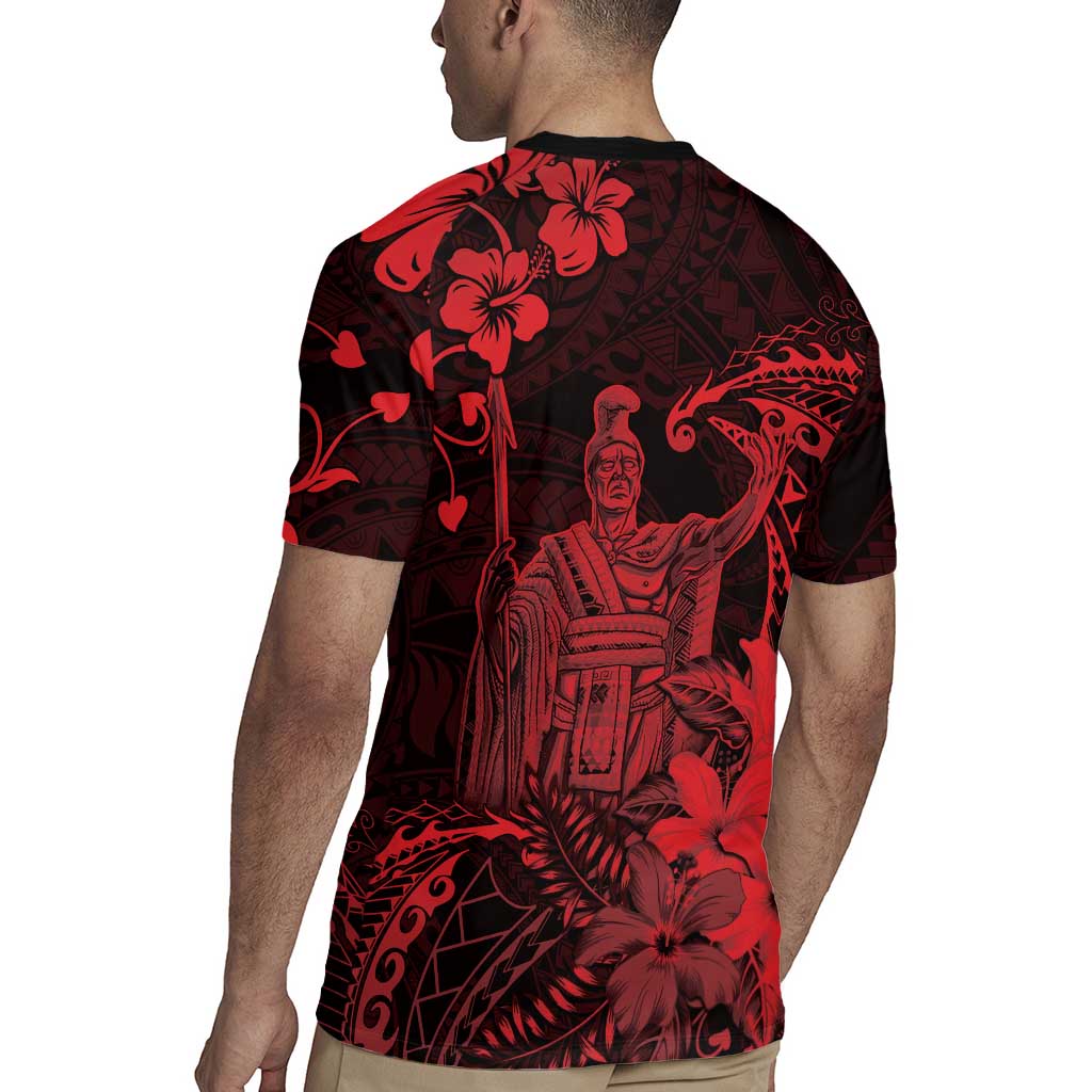 Hawaii King Kamehameha Day Rugby Jersey Polynesian Pattern Mix Hibiscus Red LT05 - Polynesian Pride
