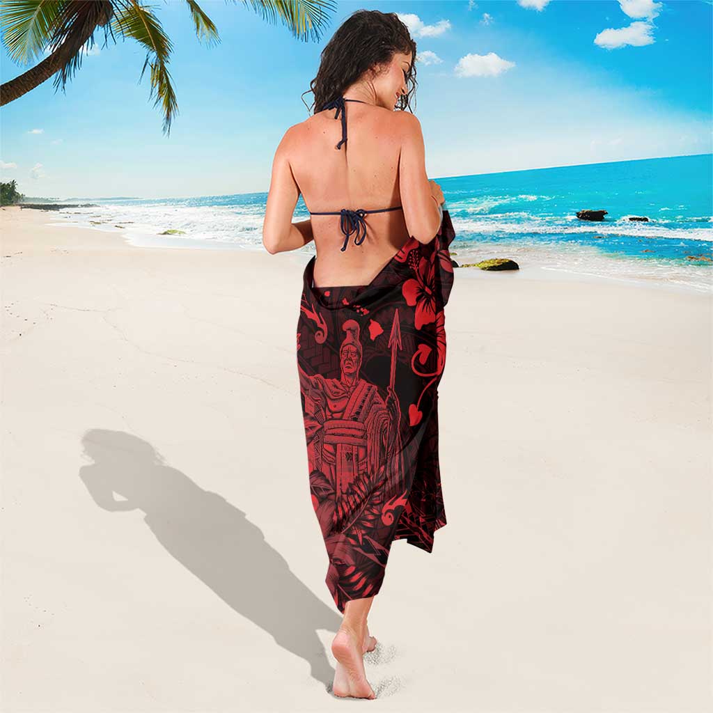 Hawaii King Kamehameha Day Sarong Polynesian Pattern Mix Hibiscus Red