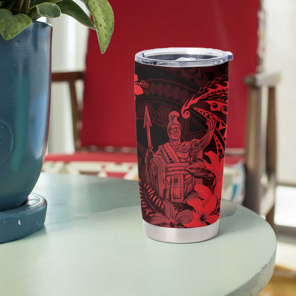 Hawaii King Kamehameha Day Tumbler Cup Polynesian Pattern Mix Hibiscus Red