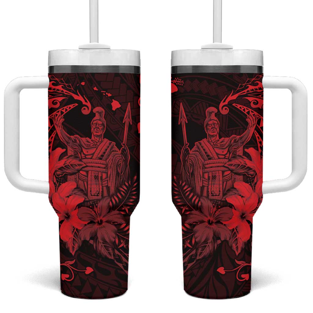 Hawaii King Kamehameha Day Tumbler With Handle Polynesian Pattern Mix Hibiscus Red