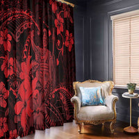 Hawaii King Kamehameha Day Window Curtain Polynesian Pattern Mix Hibiscus Red
