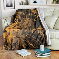 Hawaii King Kamehameha Day Blanket Polynesian Pattern Mix Hibiscus Gold