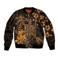 Hawaii King Kamehameha Day Bomber Jacket Polynesian Pattern Mix Hibiscus Gold LT05 Unisex Gold - Polynesian Pride