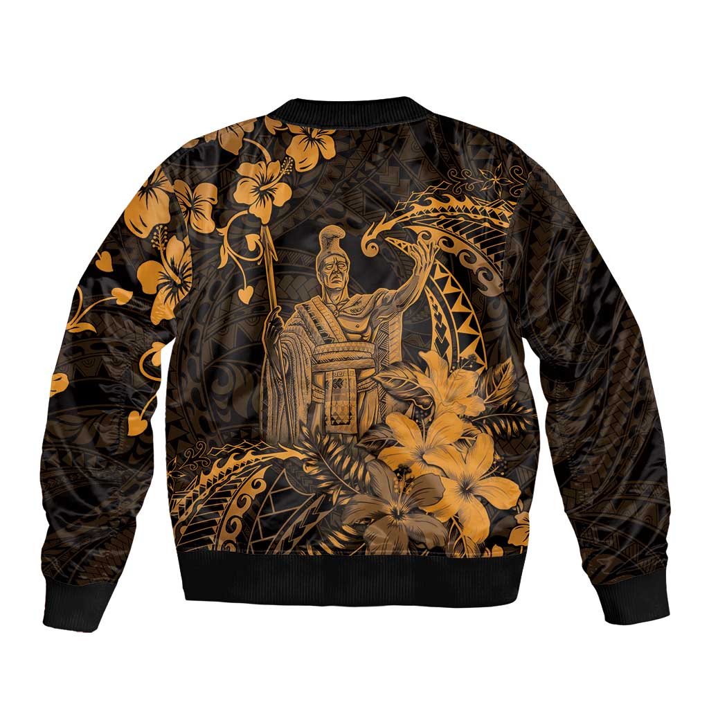 Hawaii King Kamehameha Day Bomber Jacket Polynesian Pattern Mix Hibiscus Gold LT05 - Polynesian Pride