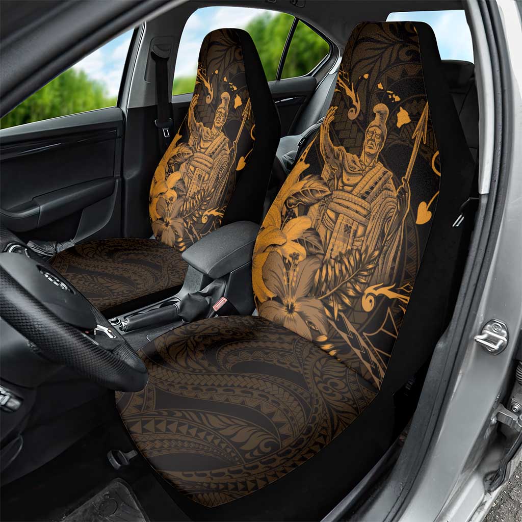 Hawaii King Kamehameha Day Car Seat Cover Polynesian Pattern Mix Hibiscus Gold