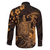 Hawaii King Kamehameha Day Family Matching Long Sleeve Bodycon Dress and Hawaiian Shirt Polynesian Pattern Mix Hibiscus Gold LT05 - Polynesian Pride