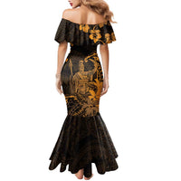 Hawaii King Kamehameha Day Family Matching Mermaid Dress and Hawaiian Shirt Polynesian Pattern Mix Hibiscus Gold LT05 - Polynesian Pride