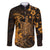Hawaii King Kamehameha Day Family Matching Off Shoulder Short Dress and Hawaiian Shirt Polynesian Pattern Mix Hibiscus Gold