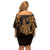 Hawaii King Kamehameha Day Family Matching Off Shoulder Short Dress and Hawaiian Shirt Polynesian Pattern Mix Hibiscus Gold