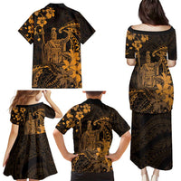 Hawaii King Kamehameha Day Family Matching Puletasi and Hawaiian Shirt Polynesian Pattern Mix Hibiscus Gold LT05 - Polynesian Pride