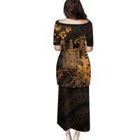 Hawaii King Kamehameha Day Family Matching Puletasi and Hawaiian Shirt Polynesian Pattern Mix Hibiscus Gold LT05 - Polynesian Pride