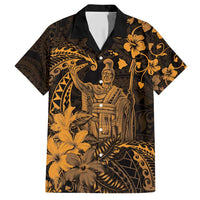 Hawaii King Kamehameha Day Family Matching Short Sleeve Bodycon Dress and Hawaiian Shirt Polynesian Pattern Mix Hibiscus Gold LT05 Dad's Shirt - Short Sleeve Gold - Polynesian Pride