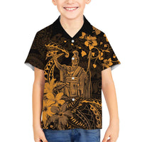 Hawaii King Kamehameha Day Family Matching Short Sleeve Bodycon Dress and Hawaiian Shirt Polynesian Pattern Mix Hibiscus Gold LT05 Son's Shirt Gold - Polynesian Pride