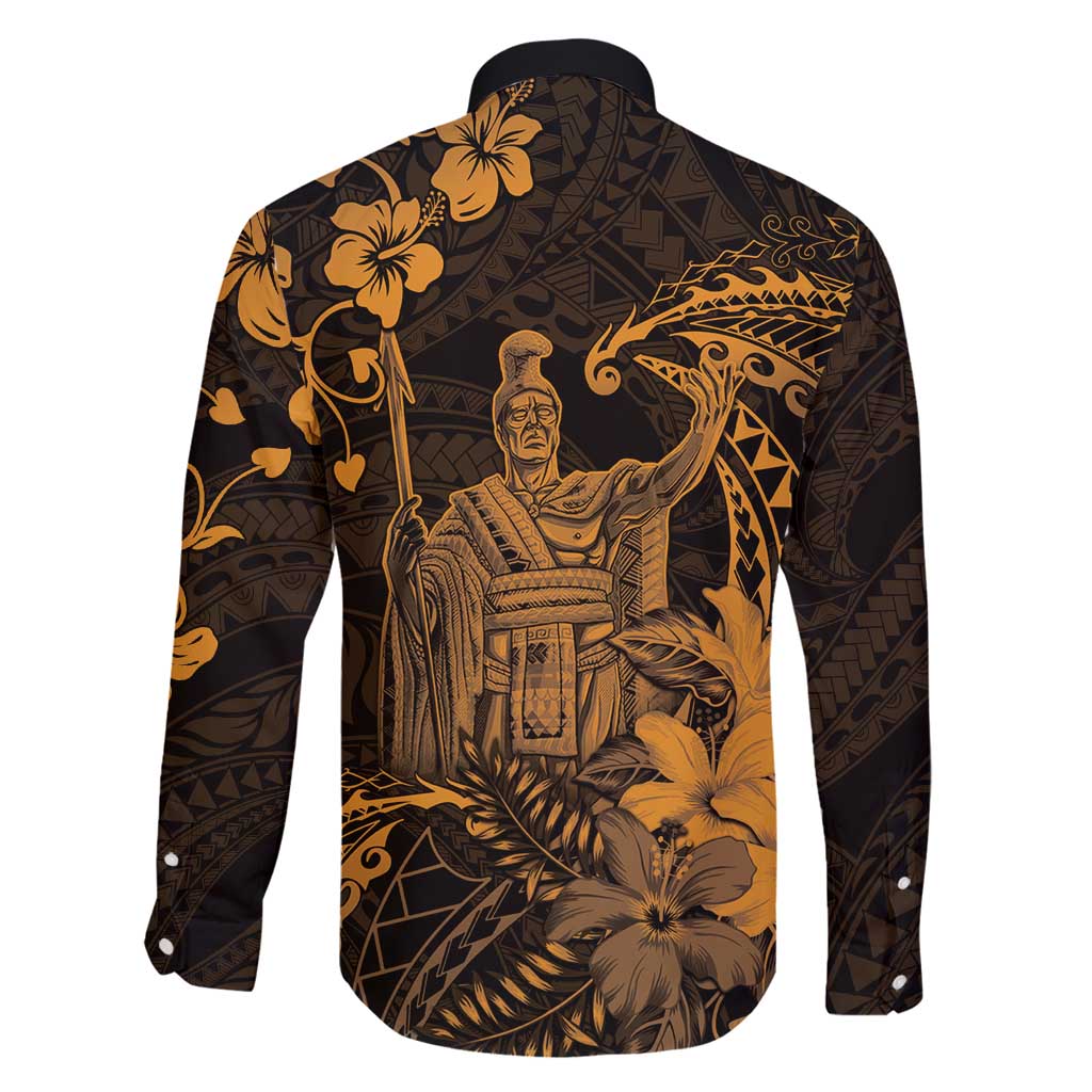 Hawaii King Kamehameha Day Family Matching Tank Maxi Dress and Hawaiian Shirt Polynesian Pattern Mix Hibiscus Gold