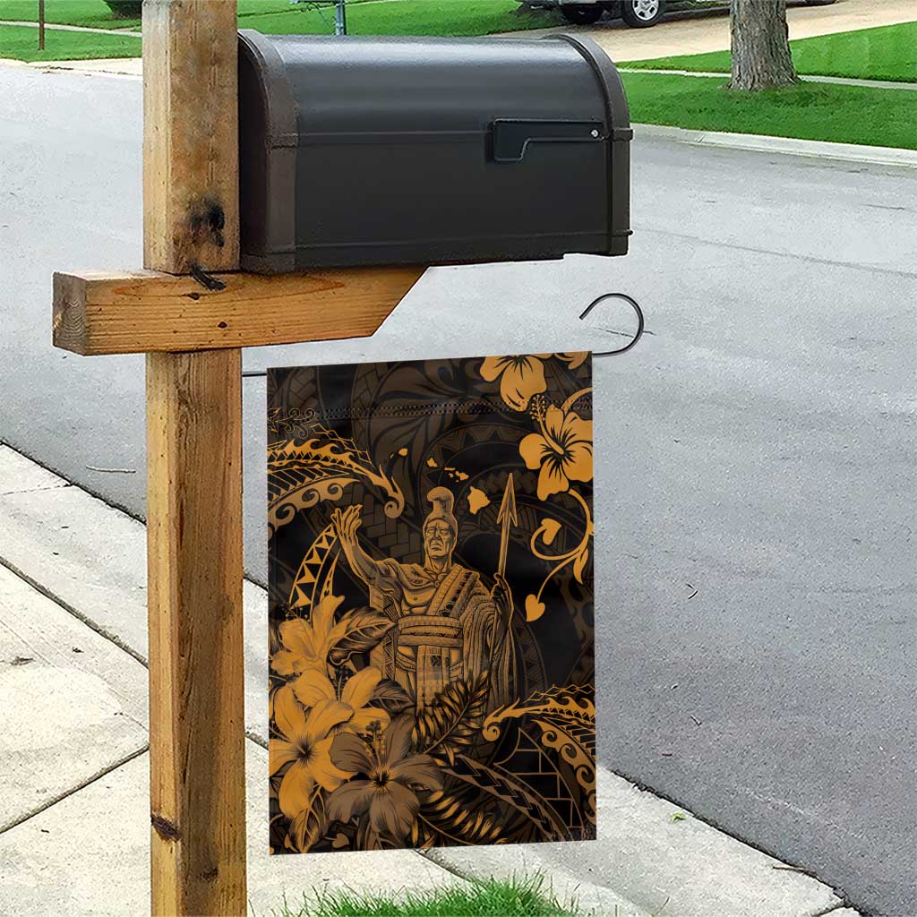 Hawaii King Kamehameha Day Garden Flag Polynesian Pattern Mix Hibiscus Gold