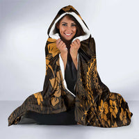 Hawaii King Kamehameha Day Hooded Blanket Polynesian Pattern Mix Hibiscus Gold