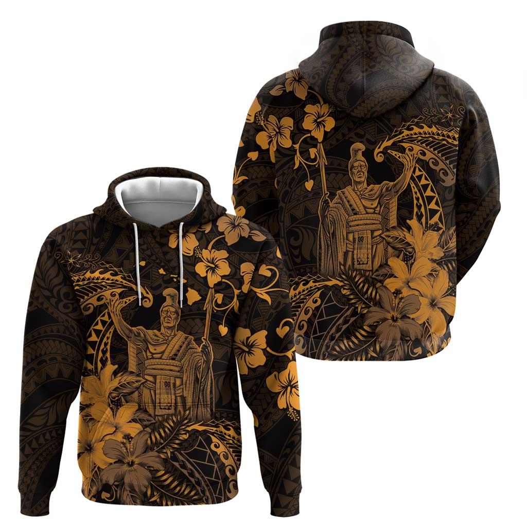 Hawaii King Kamehameha Day Hoodie Polynesian Pattern Mix Hibiscus Gold