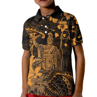 Hawaii King Kamehameha Day Kid Polo Shirt Polynesian Pattern Mix Hibiscus Gold
