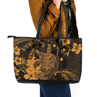 Hawaii King Kamehameha Day Leather Tote Bag Polynesian Pattern Mix Hibiscus Gold LT05 - Polynesian Pride