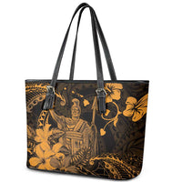 Hawaii King Kamehameha Day Leather Tote Bag Polynesian Pattern Mix Hibiscus Gold LT05 - Polynesian Pride