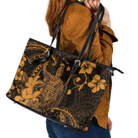 Hawaii King Kamehameha Day Leather Tote Bag Polynesian Pattern Mix Hibiscus Gold LT05 - Polynesian Pride