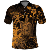 Hawaii King Kamehameha Day Polo Shirt Polynesian Pattern Mix Hibiscus Gold