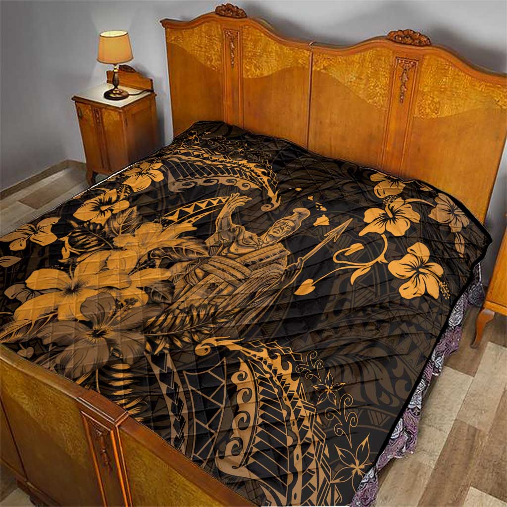 Hawaii King Kamehameha Day Quilt Polynesian Pattern Mix Hibiscus Gold