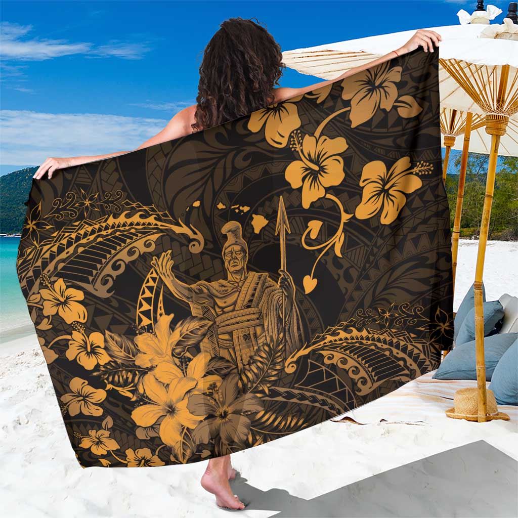 Hawaii King Kamehameha Day Sarong Polynesian Pattern Mix Hibiscus Gold