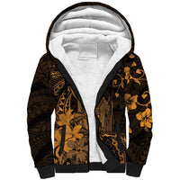 Hawaii King Kamehameha Day Sherpa Hoodie Polynesian Pattern Mix Hibiscus Gold