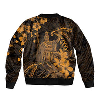Hawaii King Kamehameha Day Sleeve Zip Bomber Jacket Polynesian Pattern Mix Hibiscus Gold LT05 - Polynesian Pride
