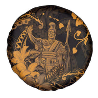 Hawaii King Kamehameha Day Spare Tire Cover Polynesian Pattern Mix Hibiscus Gold