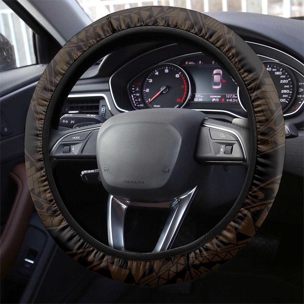 Hawaii King Kamehameha Day Steering Wheel Cover Polynesian Pattern Mix Hibiscus Gold