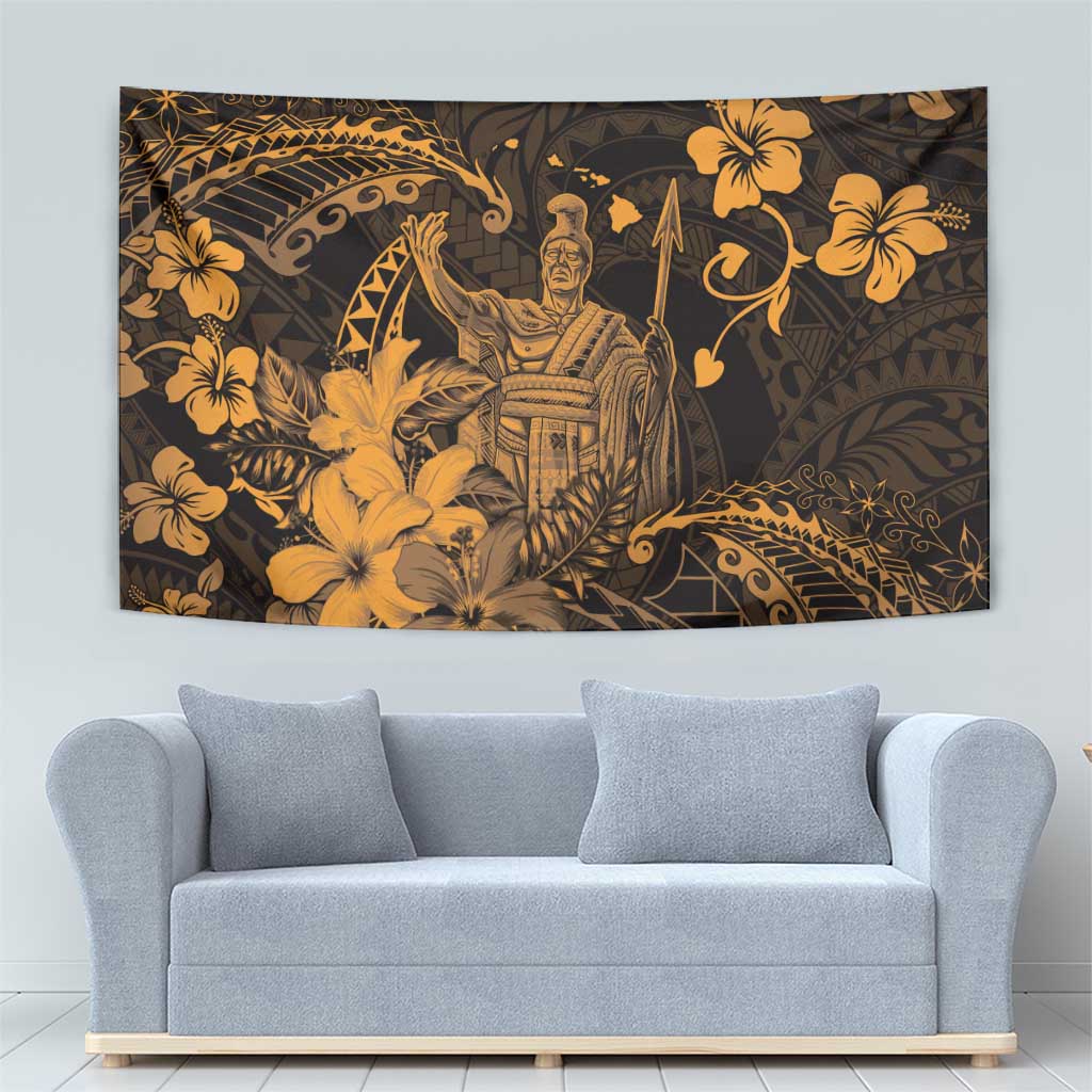 Hawaii King Kamehameha Day Tapestry Polynesian Pattern Mix Hibiscus Gold LT05 - Polynesian Pride