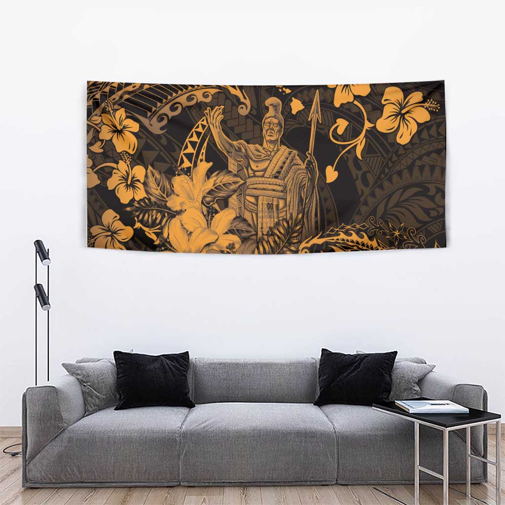 Hawaii King Kamehameha Day Tapestry Polynesian Pattern Mix Hibiscus Gold LT05 - Polynesian Pride