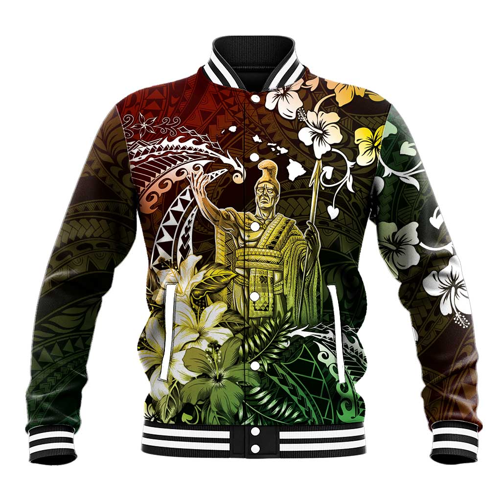 Hawaii King Kamehameha Day Baseball Jacket Polynesian Pattern Mix Hibiscus Reggae LT05 Unisex Reggae - Polynesian Pride